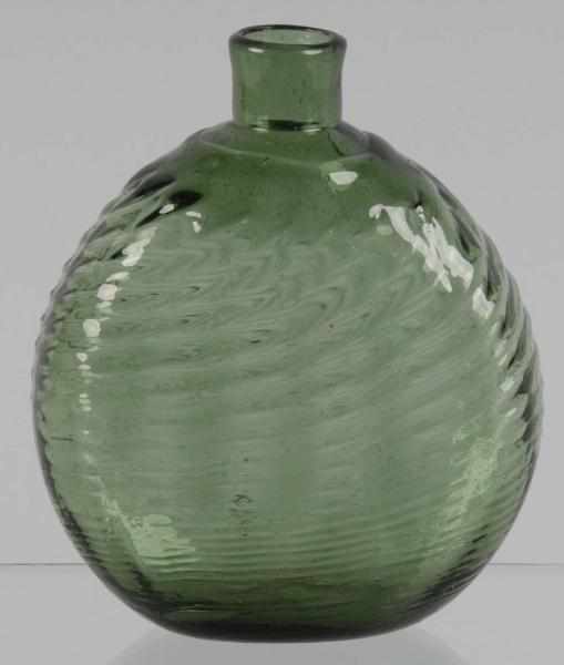 Appraisal: Hand Blown Green Glass Flask Bottle Description Bottle has horizontal