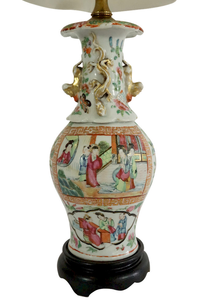 Appraisal: Chinese Export Famille Rose Lamp Lot Chinese Export Famille Rose