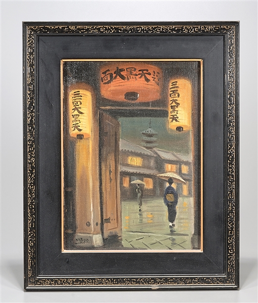 Appraisal: Japanese painting of a street scene by Nobuo Hayashi Japan