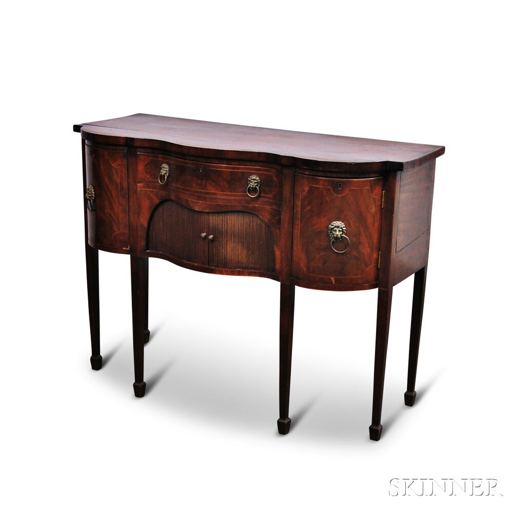 Appraisal: Regency-style Inlaid Mahogany Sideboard the serpentine top on a conforming