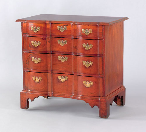 Appraisal: Massachusetts Chippendale carved mahogany block front chest of drawers ca