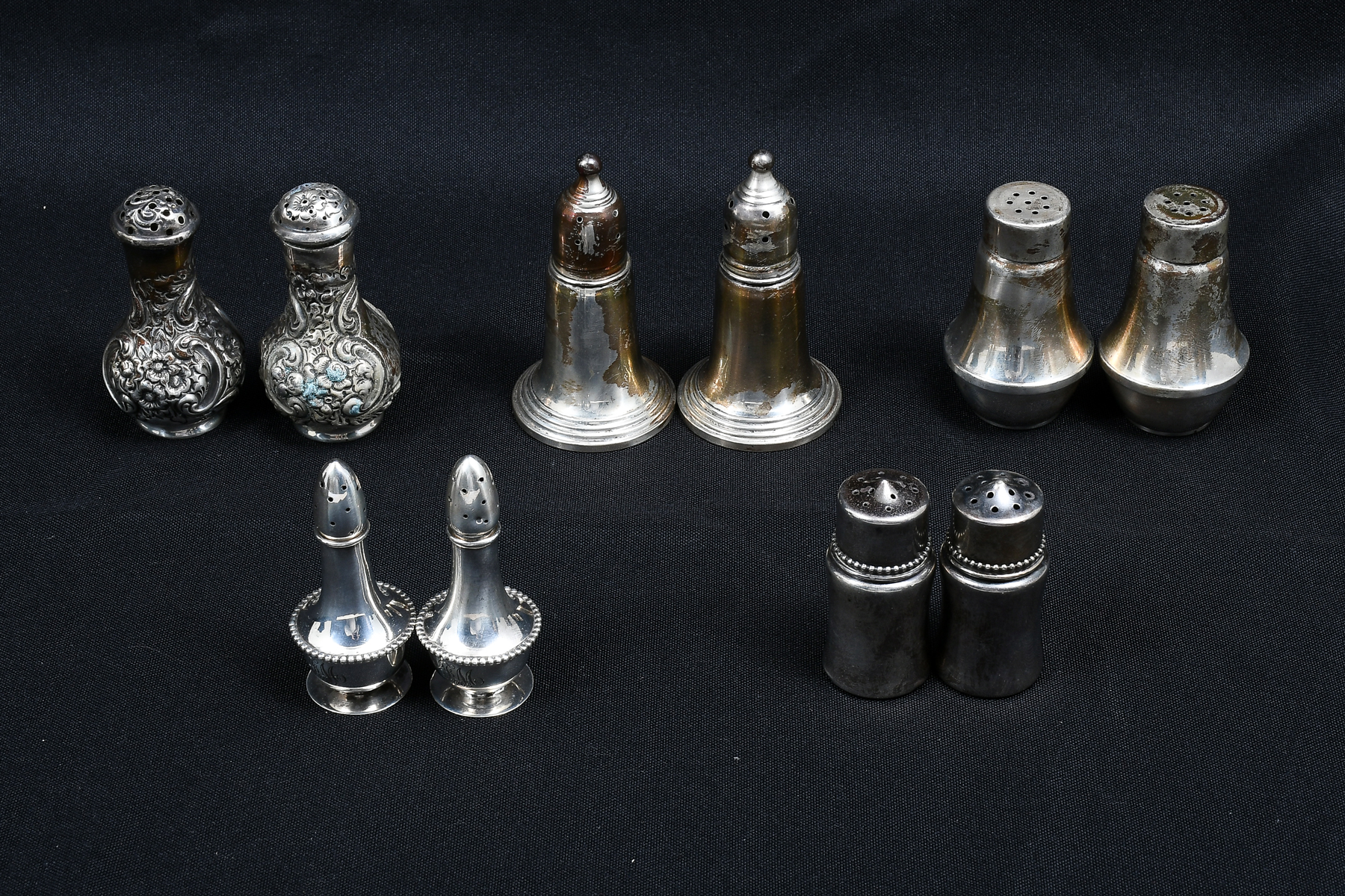 Appraisal: SETS STERLING SILVER SALT PEPPER COLLECTION Including Duchin Shreve Co