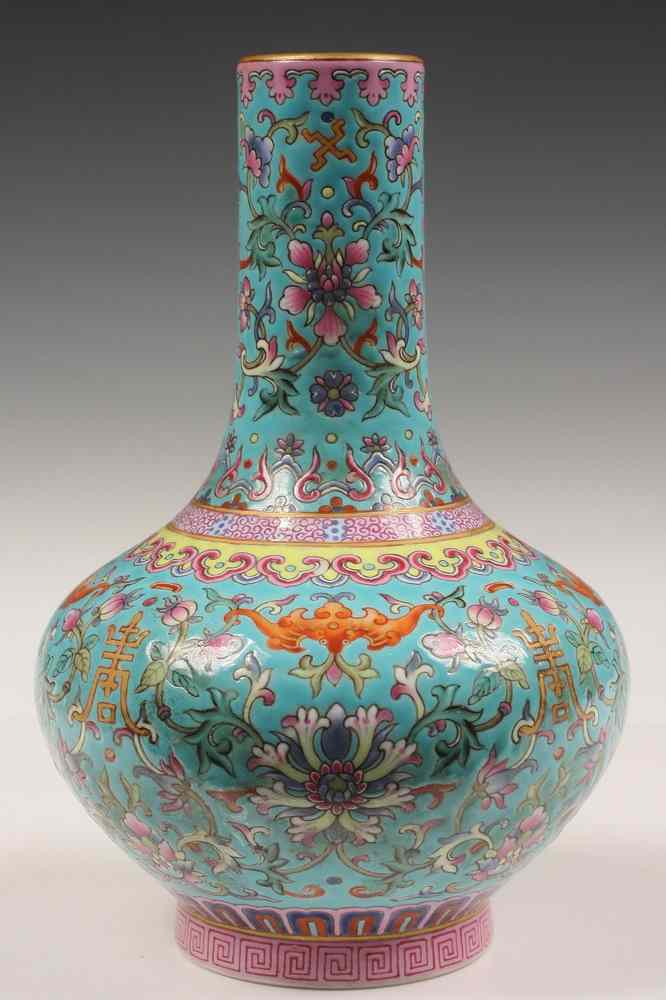 Appraisal: MINIATURE CHINESE VASE - Miniature Enameled Porcelain Baluster Vase with