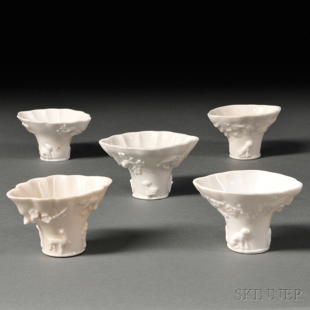 Appraisal: Five Blanc-de-Chine Libation Cups China Qing Dynasty of rhinoceros horn