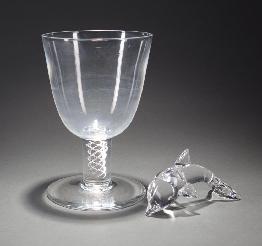 Appraisal: Steuben Glass Giant Airtwist Spiral Stem Goblet and a Porpoise