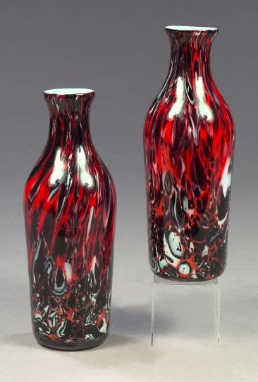 Appraisal: Pair of Murano Cased Scarlet Black and White Vasa Murrhina