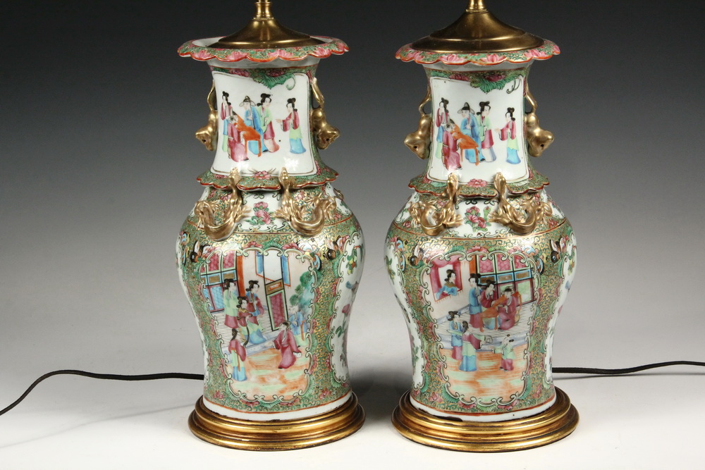 Appraisal: PAIR OF CHINESE PORCELAIN VASES AS LAMP BASES - Exceptional