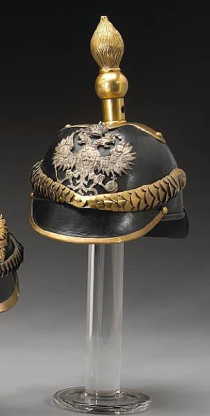 Appraisal: An Imperial Russian other ranks spiked helmet The black leather