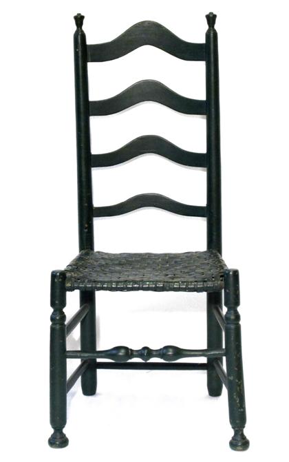 Appraisal: Green painted woven seat ladder back side chair pennsylvania late