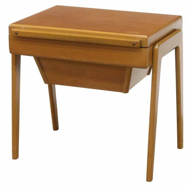 Appraisal: Danish mid-century modern teak sewing table c s hinged top