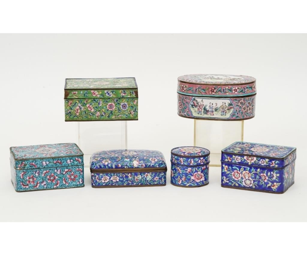 Appraisal: Six Chinese enamel on copper boxes one marked China the