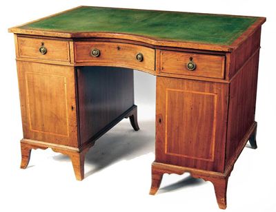 Appraisal: A mahogany twin pedestal partner's desk the concave top inset