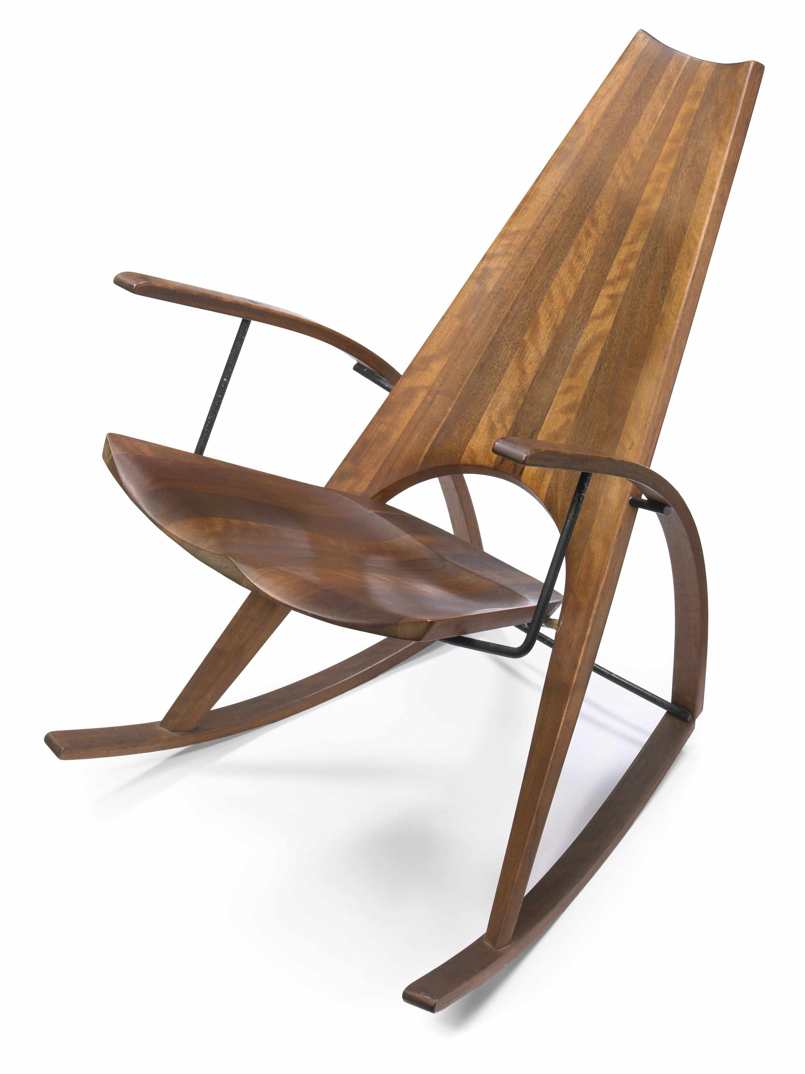 Appraisal: A Leon C Meyer walnut and steel rocking chair signedheight