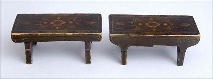 Appraisal: PAIR OF AMERICAN BROWN-PAINTED MINIATURE STOOLS Each overhanging seat with