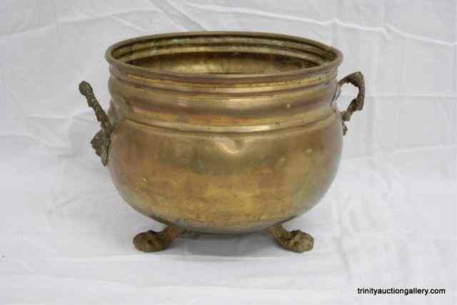 Appraisal: Solid Brass Lion Head Handle Ash BucketFrom the estate is