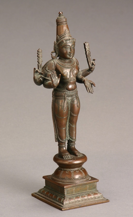 Appraisal: South Indian Bronze Figure of Vishnu th Century Reddish-brown patina