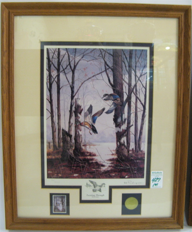 Appraisal: BILL PENDERGRASS FOUR COLOR LITHOGRAPHS AND WATERFOWL STAMPS Easing Down