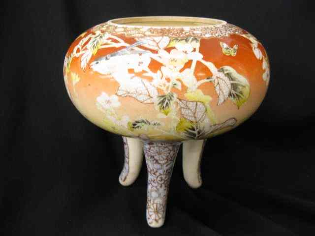 Appraisal: Japanese Satsuma Porcelain Vase tripod base bird floral ''