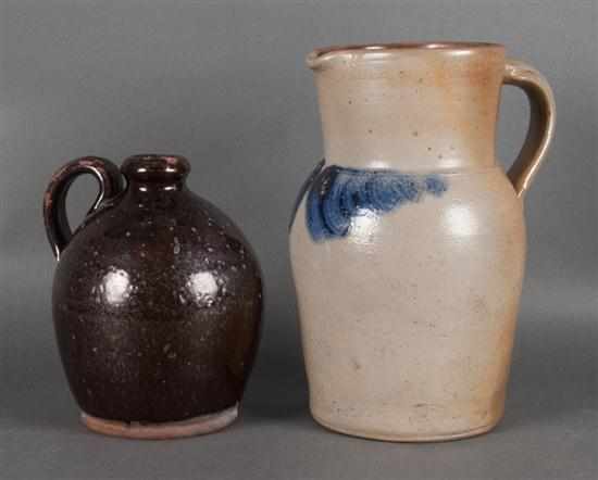 Appraisal: American cobalt decorated salt glazed stoneware pitcher and a brownware