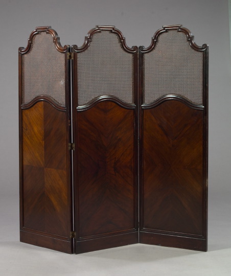 Appraisal: Edwardian Mahogany and Caned Tri-Fold Room Divider ca the top