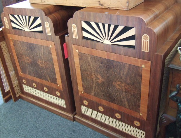 Appraisal: A pair of walnut and cane speaker cabinets of Art