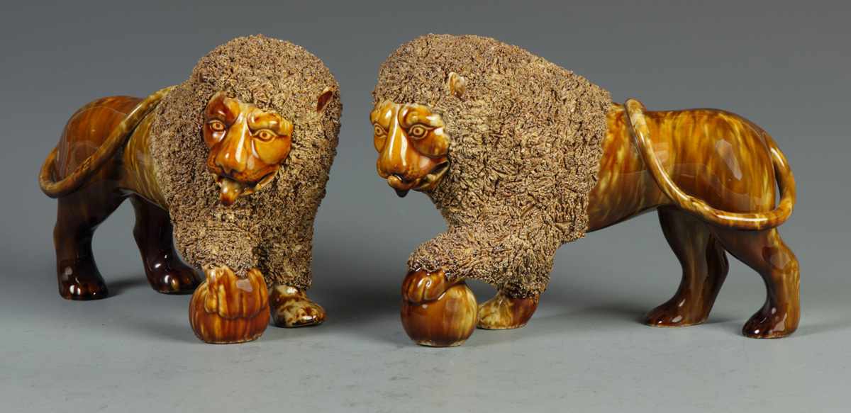 Appraisal: Fine Rare Pair of Bennington Lions Condition One lion has