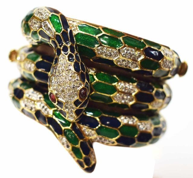 Appraisal: piece Estate Judith Leiber gold-tone hinged bracelets entwined serpent design