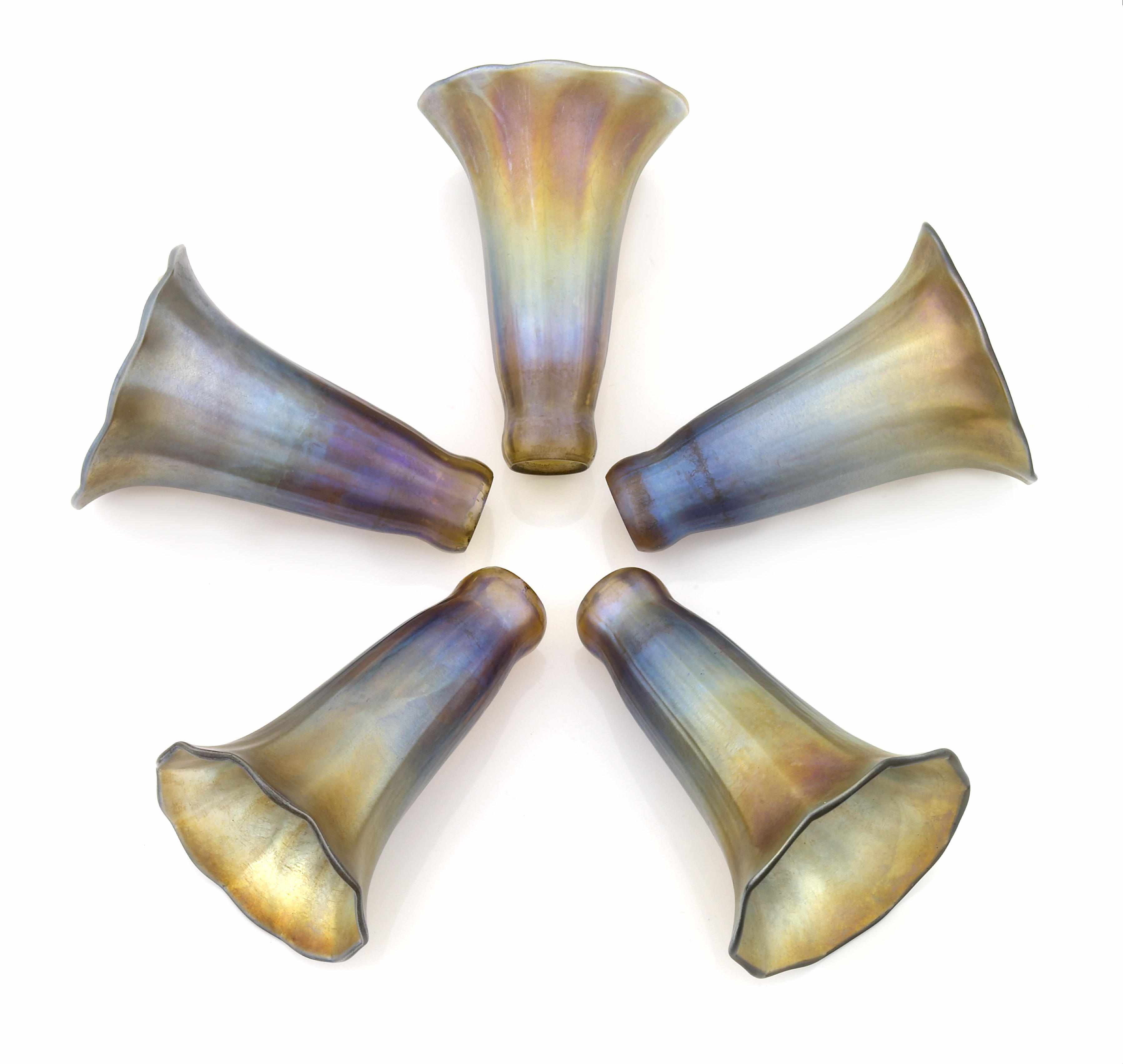 Appraisal: A group of five Tiffany Studios gold Favrile glass lily