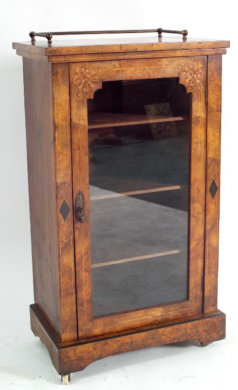 Appraisal: VICTORIAN INLAID WALNUT MUSIC CABINET the rectangular top with gilt-brass