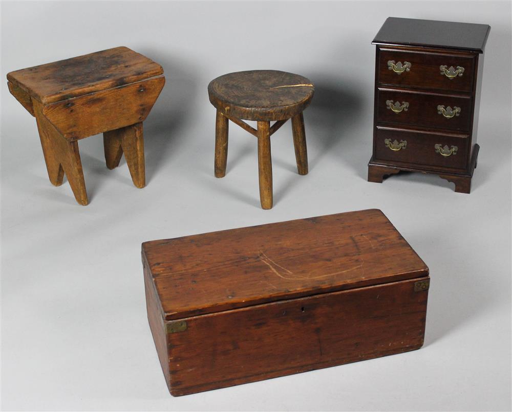 Appraisal: TWO SMALL AMERICAN COUNTRY STOOLS ALONG WITH A BOX AND