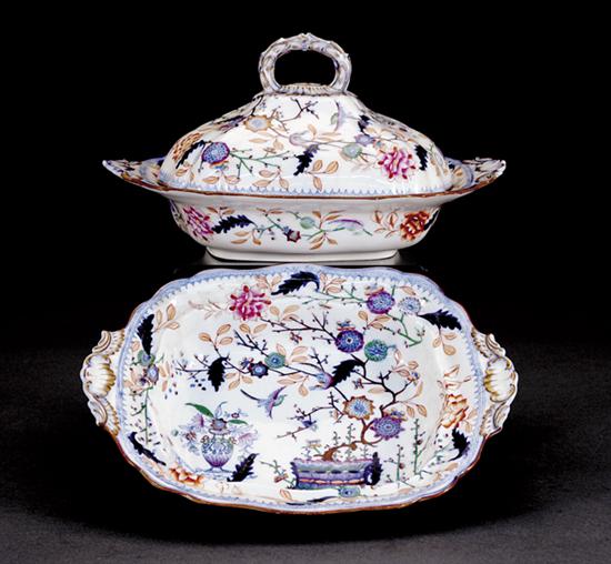 Appraisal: Pair English porcelain covered tureens circa - leaf encrusted handle