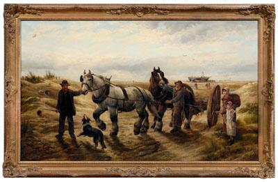 Appraisal: Robert Watson painting British - figures with horse-drawn wagon on