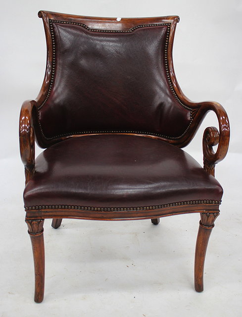 Appraisal: A TH CENTURY FRENCH EMPIRE STYLE LIBRARY CHAIR with leather