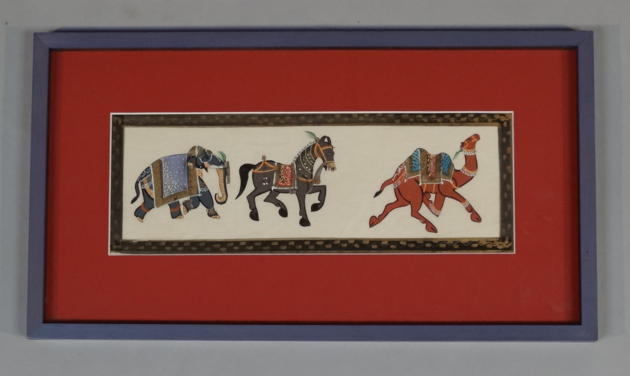 Appraisal: A thC Indian school Camel horse and elephant trotting gouache