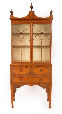 Appraisal: A Regency satinwood and crossbanded secretaire desk the glazed upper