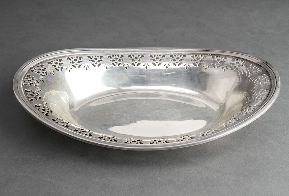 Appraisal: Tiffany Co Sterling Silver Pierced Oblong Bowl Tiffany Co sterling