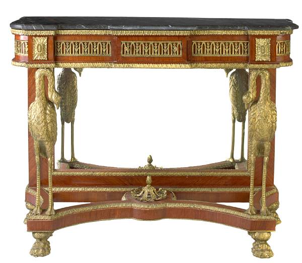 Appraisal: A gilt metal mounted and walnut veneered console table height