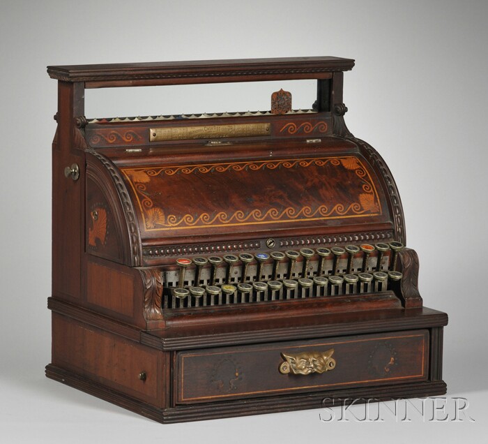 Appraisal: National Cash Register Co Inlaid Carved Mahogany Cash Register Dayton