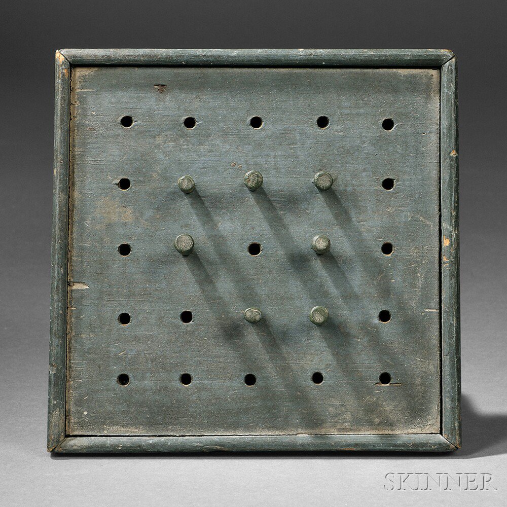 Appraisal: Blue-painted Pine Peg Board Game New England early th century