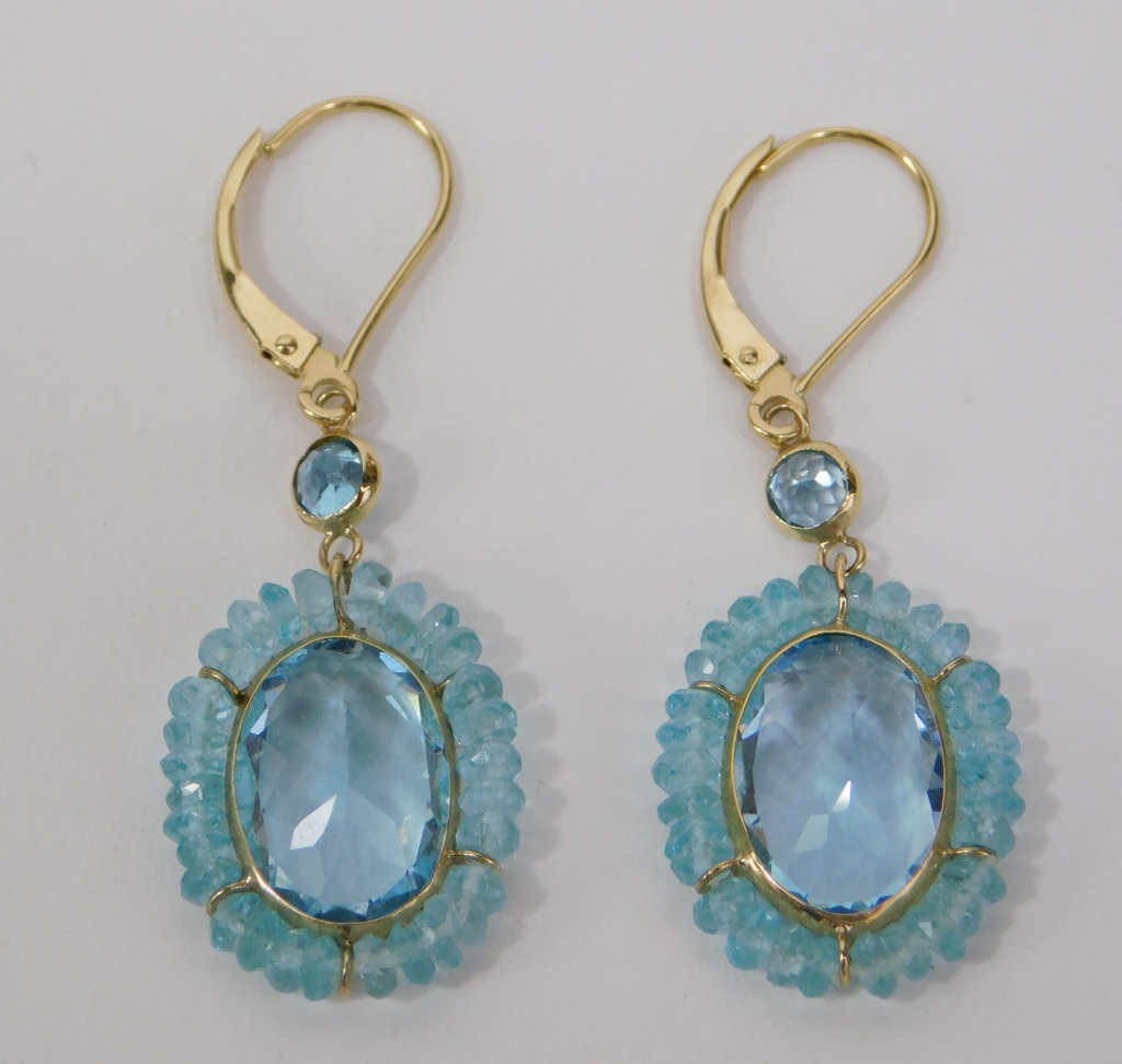 Appraisal: PR K GOLD LADY'S LONDON BLUE TOPAZ EARRINGS China Contemporary