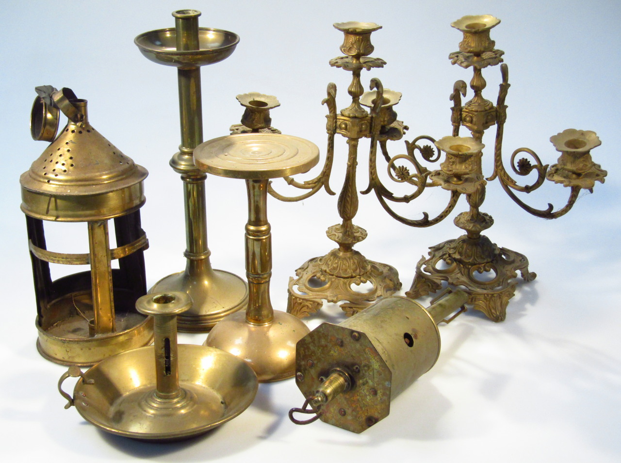 Appraisal: Various brassware to include a thC candlestick on a circular