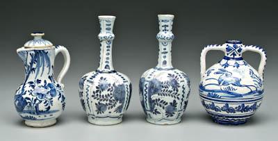 Appraisal: Four pieces blue and white Delft pair vases floral decoration