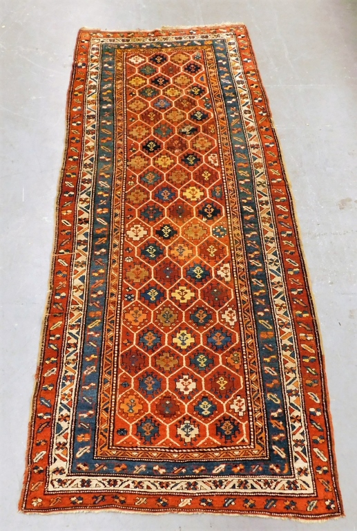 Appraisal: CAUCASIAN GEOMETRIC CARPET RUNNER Caucus th CenturyRepeated geometric patterns over