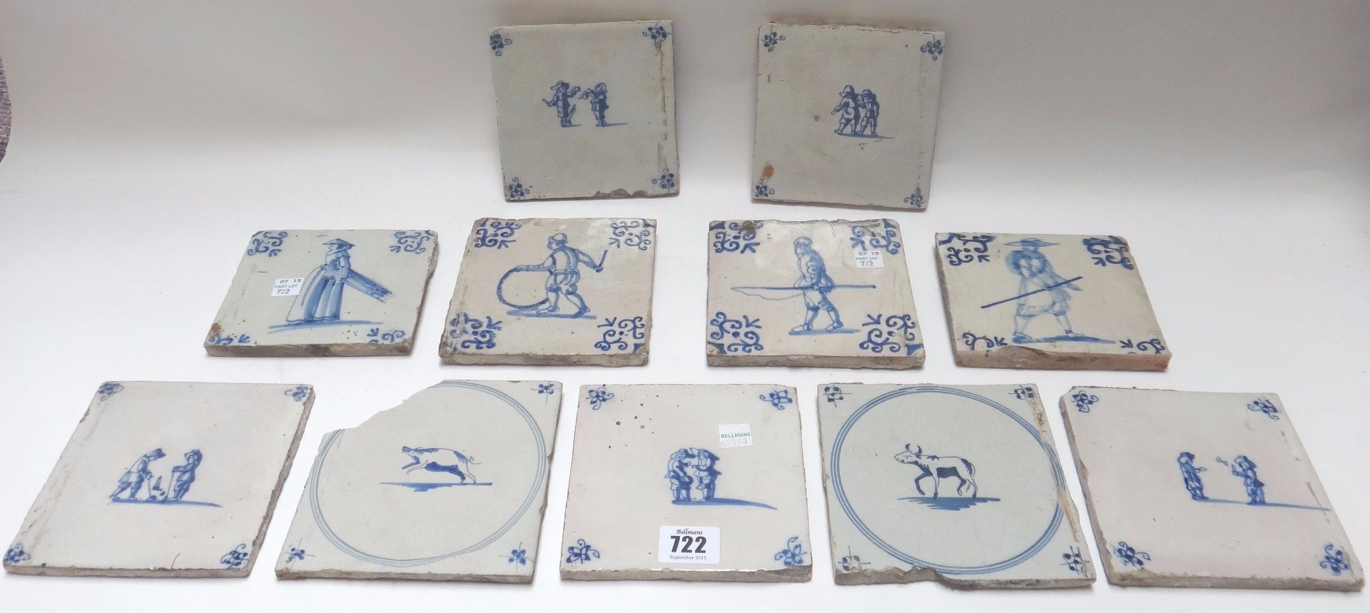 Appraisal: A group of thirteen Dutch Delft blue and white tiles