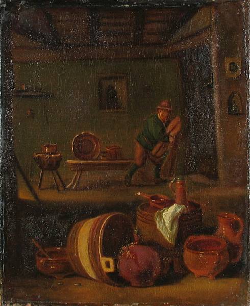 Appraisal: Manner of David Teniers An interior scene of a tavern