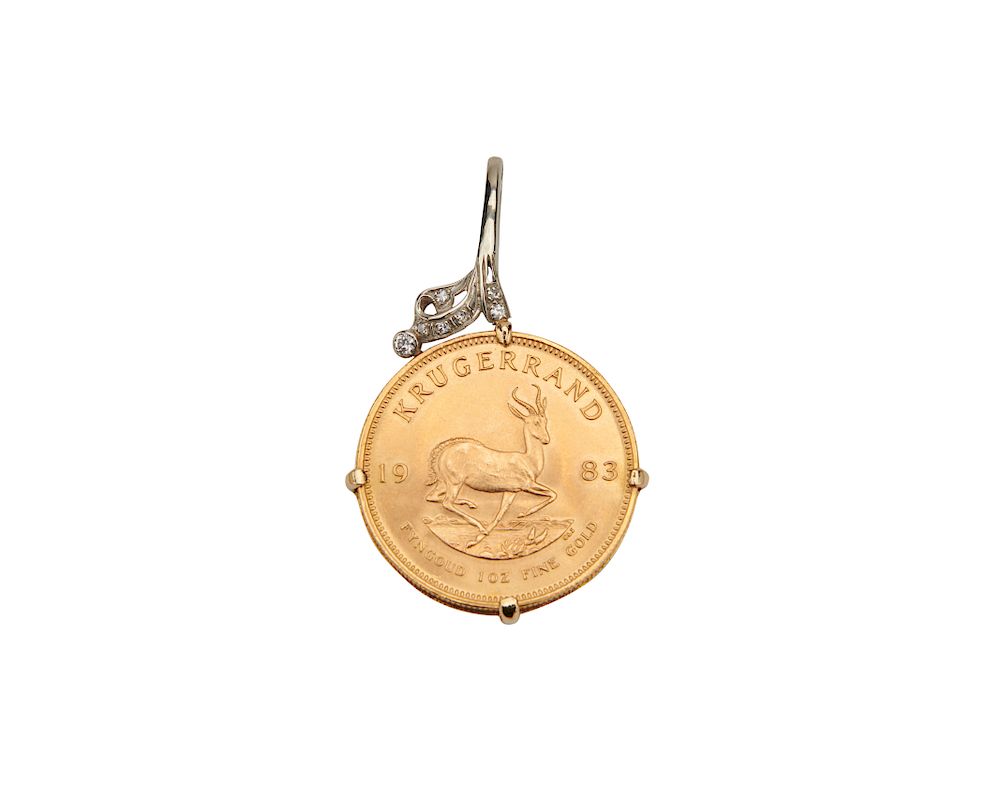 Appraisal: Gold Krugerrand Pendant Gold Krugerrand Pendant surmounted in k gold