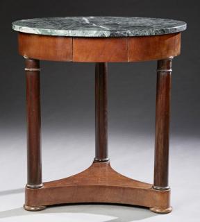 Appraisal: French Empire Style Carved Mahogany Marble Top Gue French Empire