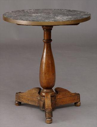 Appraisal: LOUIS-PHILIPPE PROVINCIAL FRUITWOOD MARBLE-TOP GUERIDON The round top over vase-shape