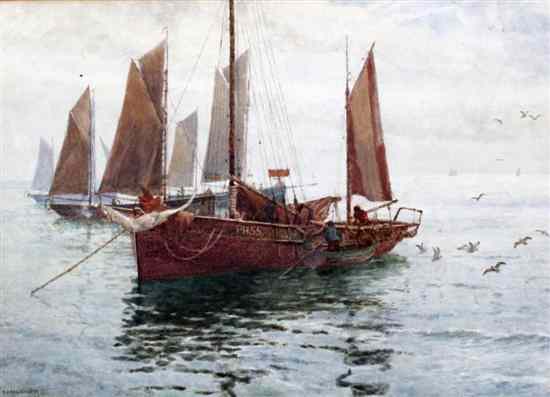 Appraisal: George Brooks Percy Lillingston - watercolour Plymouth fishing boats at