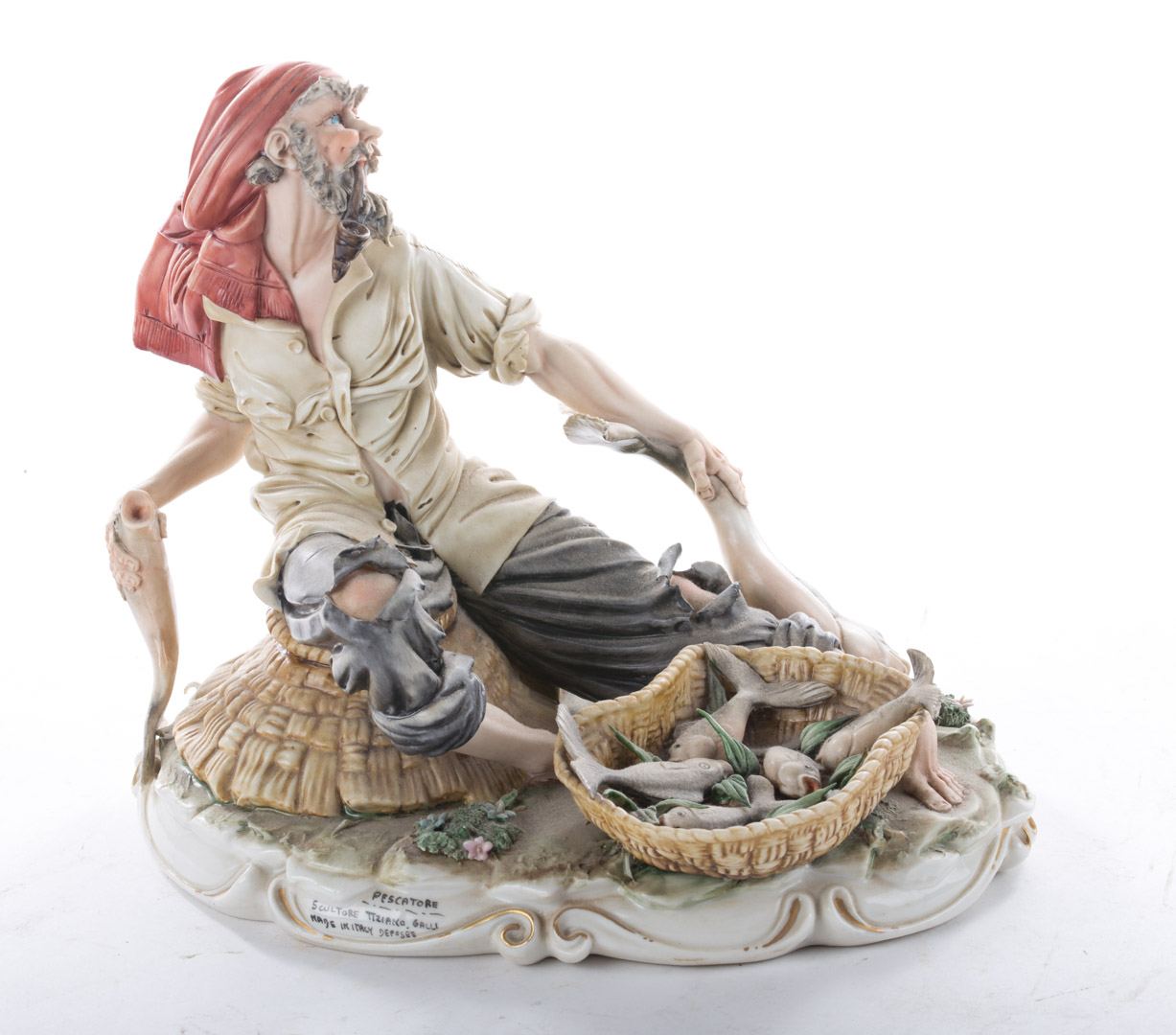 Appraisal: Capodimonte porcelain figure Pescatore ragged peasant with bag of fish